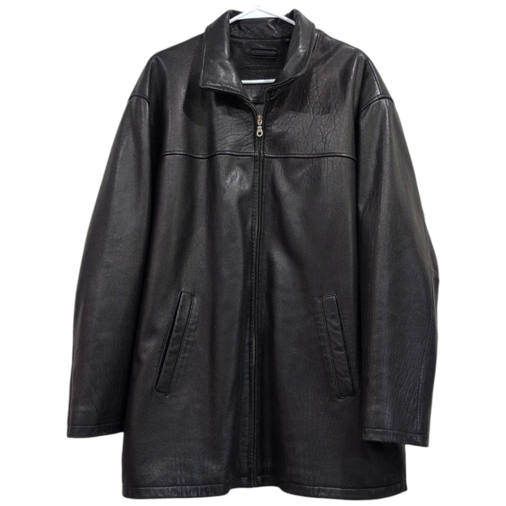 Roundtree & Yorke Men's XLT Black Soft  Leather Bomber Jacket Full-Zip